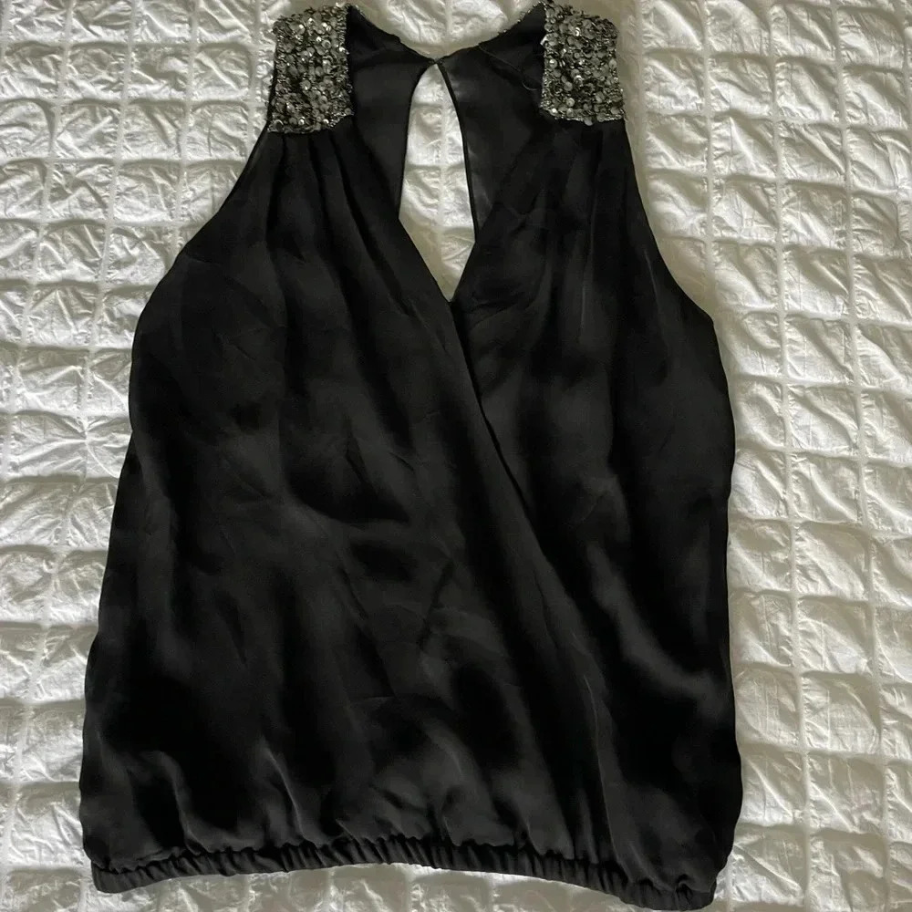 Ramy Brooke black silk sequin top